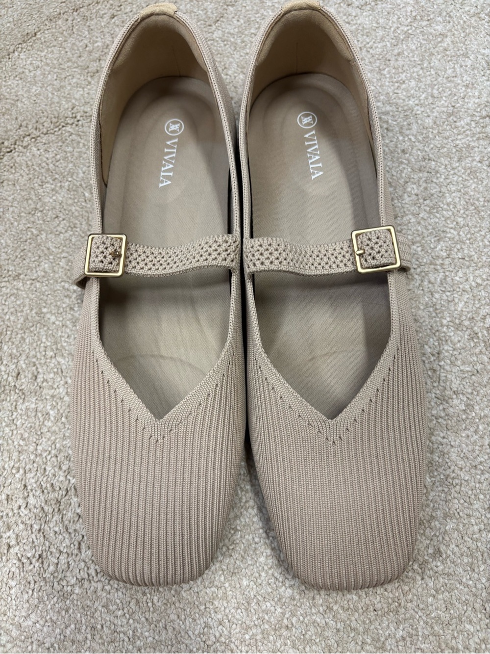 Vivaia Margo Mary Jane Square Toe Flats size 9.5/41EU Almond color - Picture 2 of 9
